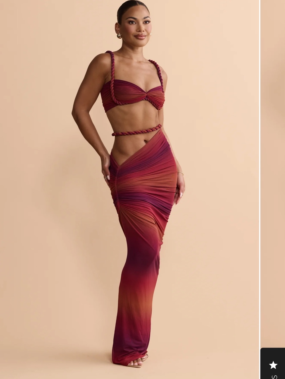 Two-Piece Ombre Bra Top & Maxi Skirt Set - Burgundy to Orange